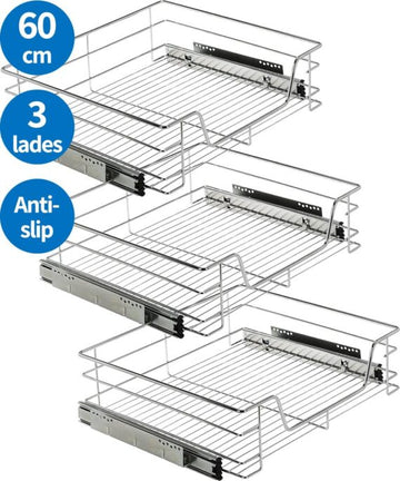 3-piece set of built-in sliding drawers for kitchen cabinets – 60 cm