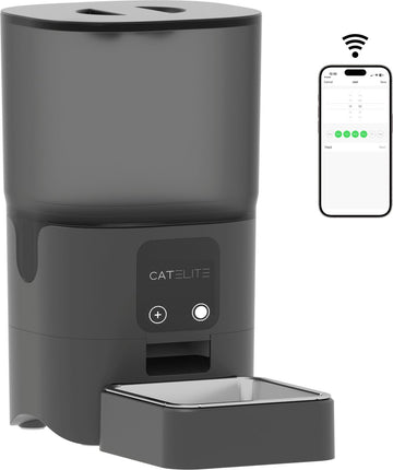 CatElite® - Automatische Voerbak Kat - Dual WiFi 5Ghz & 2.4Ghz - Voerautomaat met Smart App - 6L Voerdispenser RVS - Zwart - Incl. E-book