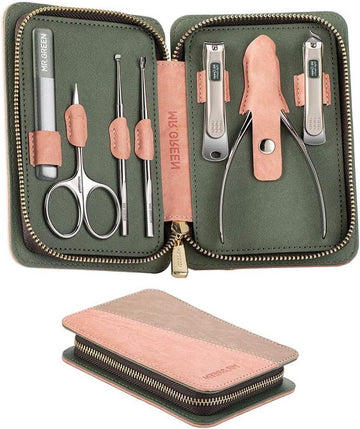Manicure set - Manicureset nagelknipper set 7-in-1 professionele manicure pedicure roestvrij staal verzorgingsset met lederen etui draagbare reisnagelknipper voor mannen en vrouwen