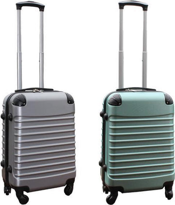 Kofferset 2 delig ABS handbagage koffers - met cijferslot - 39 liter - zilver - groen