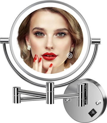Vergrotingsspiegel voor make-up, 10 x vergroting, 10 x vergroting, spiegel met EU-stekker, 3 verlichtingsmodi instelbaar via touch-knop, verchroomde afwerking voor badkamer, hotel