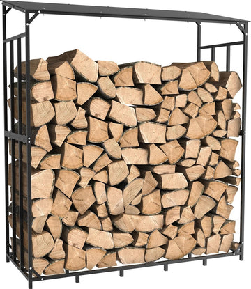 Haardhoutopslag - Houtopslag buiten - Met Dakje - Staal - Zwart - 157x60x177 cm - Max. Gewicht 300kg - Houtopslag - Haardhout Opslag