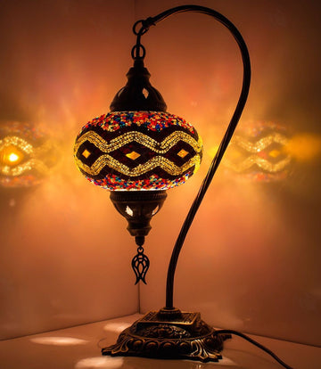 Mozaïek Lamp - Oosterse Lamp - Turkse Lamp - Tafellamp - Marokkaanse Lamp - Boogmodel - Ø 15 cm - Hoogte 42 cm - Handgemaakt - Authentiek - Multi Kleur
