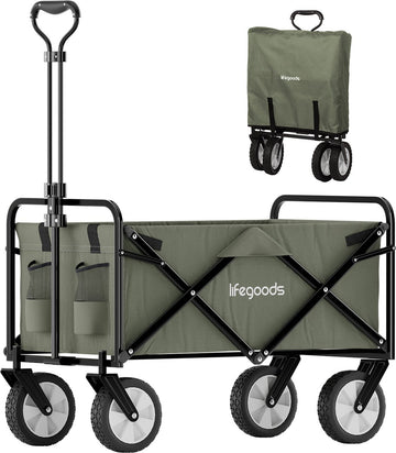 LifeGoods Bolderkar - Opvouwbaar - Draaibare wielen - 94L - 2 Standen - 70KG Draagkracht - Groen