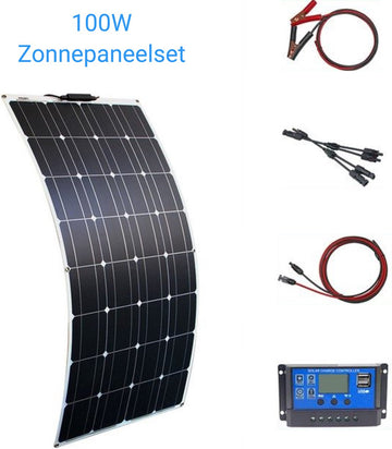 Compleet 100W zonnepaneel pakket - Plug and Play voor Camper - Boot - Caravan - Schuur - Aan te sluiten op accu