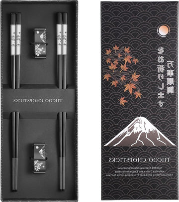 Herbruikbare metalen eetstokjes - set van 2 paar titanium geplateerd roestvrij staal - vaatwasmachinebestendig - antislip - Japanse stijl - lasergegraveerd - met houder - cadeauset Chopsticks