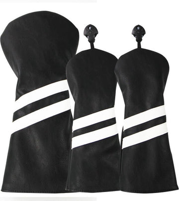 Golf Club Headcover Double-Stripe Zwart- Headcovers-Golf Spullen- Driver, Hybride, Fairway wood