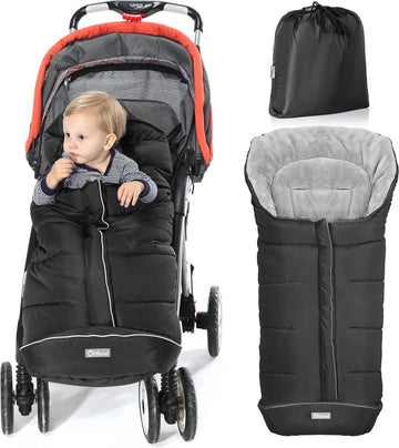 Voetenzak voor kinderwagen, buggy, baby voetenzak slaapzak, baby voetenzak voor babyzitje, winter voetenzak met rits, wasbaar, geschikt voor alle kinderwagens (zwart, groot)