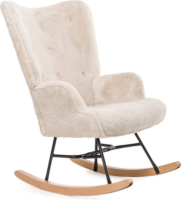 Schommelstoel Mama – Wit imitatiebont – Hout en staal