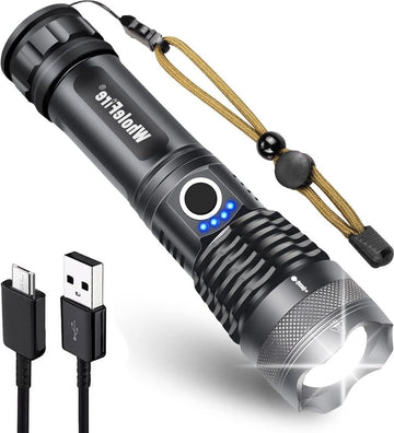 Superheldere 10000 lumen waterdichte led-zaklamp voor kamperen buitenactiviteiten - USB oplaadbaar, krachtig en zoombaar (met 3000mAh batterij) zaklamp