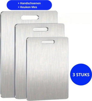 3 STUKS - Titanium Snijplank - Snijplanken - Incl Handschoenen en Keukenmes - Vaatwasser bestendig - Snijplankenset - Cutting Board