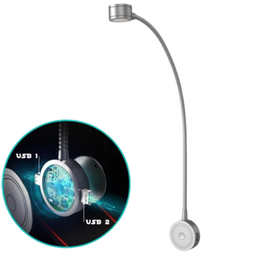 (AB)Bolt Electronics® Reading Lamp 1 Piece – Bedside Lamp With 2 USBs – Night Light For Adults – Wall Lamp With Dimming Function – Silver –