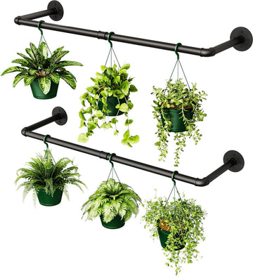Plantenhanger - Planthanger hangende plantenbak zwart metalen staaf binnen plafond raam bevestiging