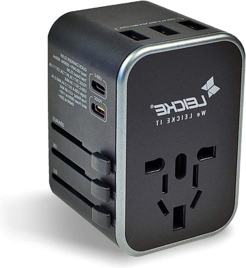 Universele reisadapter - internationale reisstekker met 3 USB A-aansluitingen - 2 type C - 224 landen - US/EU/UK/UIT stekkers