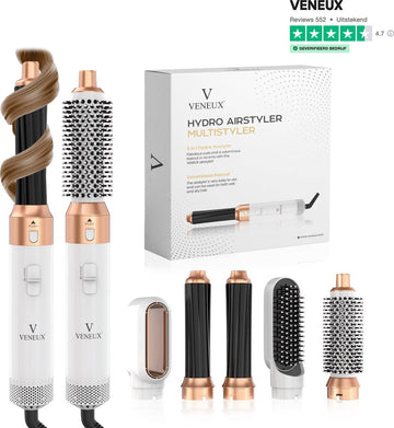 VENEUX® Föhnborstel - Airstyler - Krulborstel - Krultangen - 5 in 1 Multistyler - Wit Met Goud - 2025 Editie