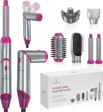 VENEUX® 6-1 Föhnborstel - Airstyler - Krulborstel - Grijs / Roze - Krultang