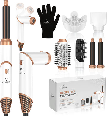 VENEUX® 6-1 Föhnborstel - Airstyler - Krulborstel - Wit / Goud - Krultang