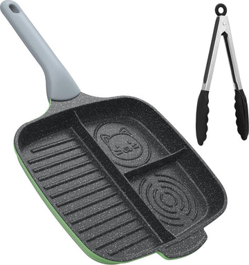 Gesplitste koekenpan, 10-inch anti-aanbak koekenpan, 3-delige ontbijtpan, omeletpan, spek en burger, compatibel met alle kachels, PTFE-vrij