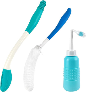 Toilethulpset, wc-wastafel, met spoeling, toilethulp voor het afvegen van de billen, silica billenwisser toilethulp, tang voor het oppakken zonder te bukken