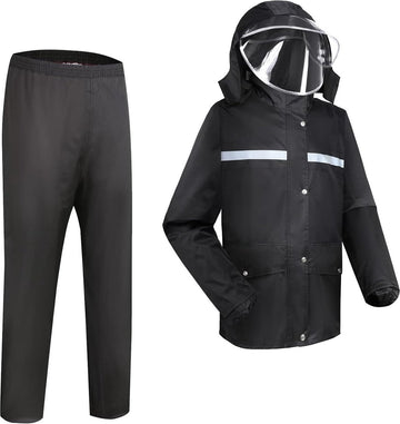 Men's Waterproof Rain Jacket and Trouser Suit Outdoor Anti-Storm Rainwear Safe Reflective Strip BlackM Black