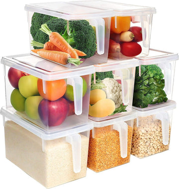 8 Pak Keuken Koelkast & Kast Opslag Container met Handvatten en Deksels – 30,5cm Totale Lengte – Helder Plastic Koelkast Bakjes Voor Badkamer, Kelder, Lade, Diepvries en Huis