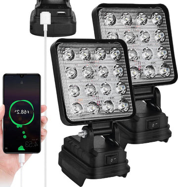 Led-werklamp 18 V Makita - 27 W led-bouwlamp draagbaar schijnwerper-accu USB-opladen (2 stuks)