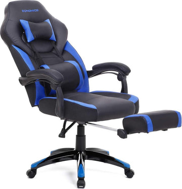 Gamestoel - Bureaustoel met Voetsteun - Zwart-Blauw