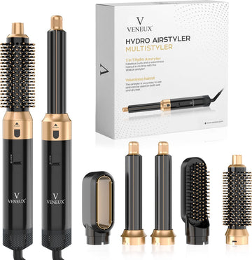 VENEUX® Föhnborstel - Airstyler - Krulborstel - Krultangen - 5 in 1 Multistyler – Zwart Met Goud