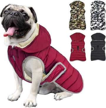 Etechydra Hondenjas, reflecterend, met afneembare capuchon, waterdicht, winter, fleece, warm jack, voor kleine, middelgrote en grote honden, rood, M