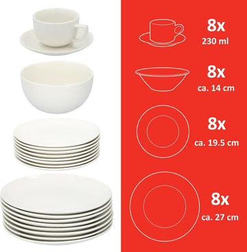 Servies - servies 40 stuks - 8 personen - porselein - inclusief borden, dessertborden, kommen, schotels en kopjes - wit