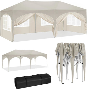 vanBoni - Partytenten - Partytent opvouwbaar - Partytent easy up met zijwanden - Waterdicht en Weersbestendig - 3x6 m - Beige