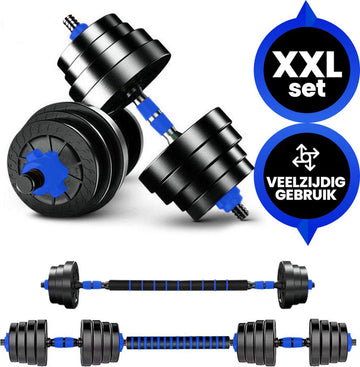Viper Sports verstelbare dumbbell set tot 40 kg – Halterset – Professionele 2-in-1 Halterset met gewichten – Krachttraining – Gebruiksvriendelijke Fitness Halterstang – Dumbell - Blauw