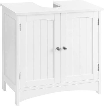 Wastafelonderkast, onderkast, wastafelonderkast, badkamerkast met 2 deuren, verstelbare legplank 60 x 30 x 60 cm, wit BBC01WT