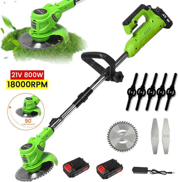 Iptrading - grastrimmer - nom 800 W onkruid wieden - 2 batterijen - gras trimmen - handzaam makkelijk te gebruiken - diverse snijmessen
