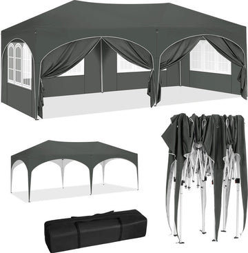 vanBoni - Partytenten - Partytent opvouwbaar - Partytent easy up met zijwanden - Waterdicht en Weersbestendig - 3x6 m - Grijs
