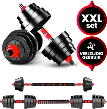 Viper Sports Verstelbare Dumbbell set tot 30kg - Halterset 2x15kg – 2-in-1 Gewichten – Home Gym - Krachttraining – Dumbells - Rood