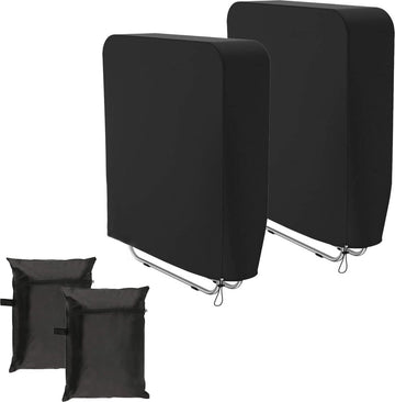 Klapstoelhoes, 2 stuks, tuinstoelen, beschermhoes, winddicht, anti-UV, waterdicht, voor ligstoel, vouwstoel, vergaderstoel, dekstoel, inklapbaar, tuinmeubelen, met draagtas (zwart)