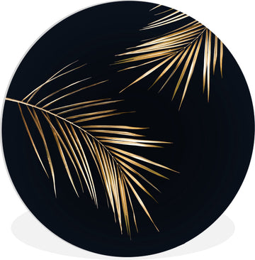 Wandcirkel bladeren - Goud - Planten - Luxe - Ronde schilderijen - Muurcirkel - Wanddecoratie rond - Ronde muurdecoratie - Woonkamer decoratie - 90x90 cm - Kamer decoratie
