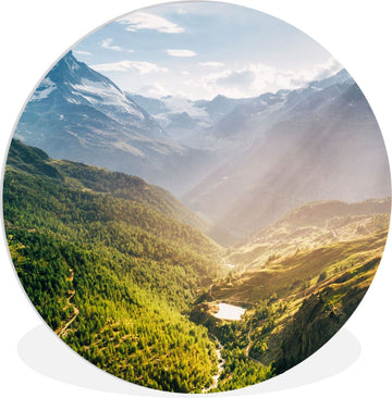 WallCircle - Wandcirkel ⌀ 140 - Bergen - Planten - Landschap - Ronde schilderijen woonkamer - Wandbord rond - Muurdecoratie cirkel - Kamer decoratie binnen - Wanddecoratie muurcirkel - Woonaccessoires