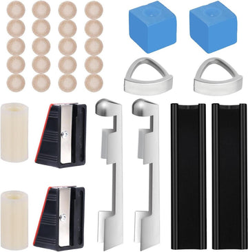 Reparatieset Poolkeuen - 32 Stuks Clubtipclips 20 Shapers - Clubtips 2 Krijtblokjes 2 Adereindhulzen 2 Schaafmachines - Reserveonderdelen Biljartkeu