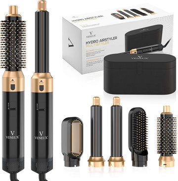 VENEUX® Föhnborstel - Airstyler - Krulborstel - Krultangen - 5 in 1 Multistyler - Met Opbergcase - Zwart Met Goud