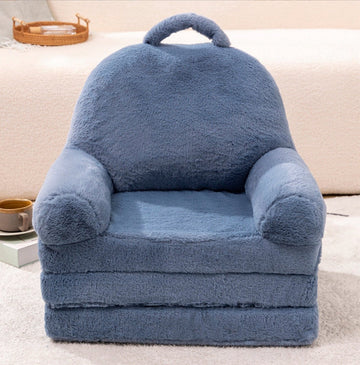 Pluizige Kinder Fauteuil Ligbed Uitvouwbaar Blauw
