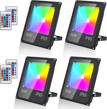 4X 50W RGB-schijnwerper Afstandsbediening RGB LED schijnwerper Waterdicht IP65 LED Floodlight Zwart