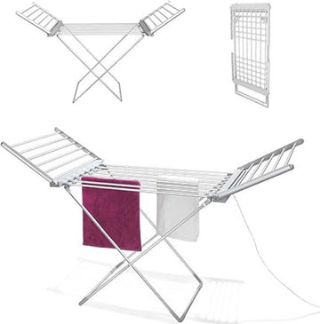 Wasdroger - Wasdrogerrek- Opvouwbare Elektrische Kledingdroger - Efficiënt en Ruimtebesparend - 18 stangen verwarmde badkamerdroger - 230 W - 145 cm - Aluminium zilver - Sneldrogend - Kleding - Beddengoed