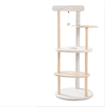 Luxe houten Krabpaal 124,5 cm hoog - middel en grote katten klimboom - Met natuurlijke sisal touw - Met 4 ligvlakken en holten - Comfortabel en stabiel - Hout