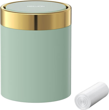 Mini-afvalbak met deksel, kleine bureau-afvalbak, schattige metalen afvalbak voor op het tafelblad, aanrecht, roestvrij staal, 1,5 liter afvalbak voor kantoor, salon, auto, slaapkamer.