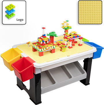Decopatent® - Speeltafel met bouwplaat en vlakke kant. Kindertafel met 7 Opbergbakken - Bouwtafel