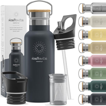 RVS Thermosfles ACTIVE FLASK + Strohalm - BPA-Vrij - 1 Liter/500 ml - Vacuüm Isoleerfles - Sport Fitness Fietsen - Water Fles Kinderen - Waterbidon Sportbidon