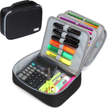 Etui Groot,Etui Dubbele Rits Etui Grote Capaciteit voor Kleurpotloden Stiften Pennen Potloden voor Meisjes Jongen Volwassen School Werk,Zwart