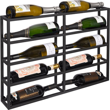 Eleganca Wijnrek – 50 x 70 x 11 cm – Wijnmeubel - Wijnrek hangend aan muur – Ruimte voor 10 flessen – Metaal – Flessenrek - Zwart- Voorgemonteerd